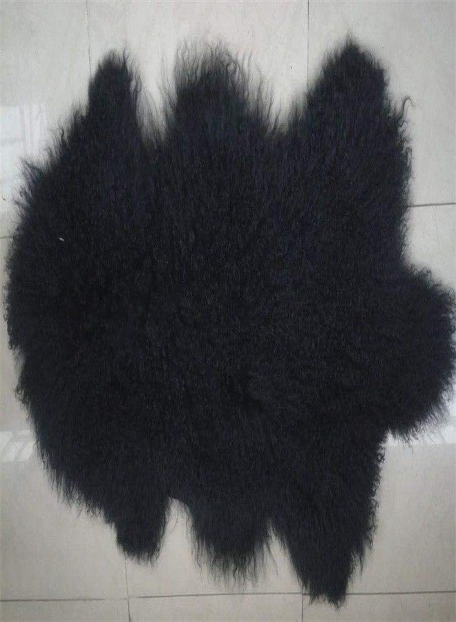 yingda1992 Genuine Tibetan/Mongolian Lambskin Sheepskin Hide Pelt Throw Area Rug Plate Wool Carpet Real Sheep Fur in Bedroom, Living Room 3.5x2Ft (Black) - Image 5